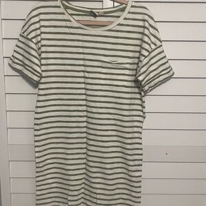 Green and White Striped T-Shirt Dress